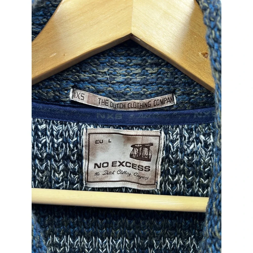 No Excess Knit Cardigan Men L Blue Gray Heavy Full-Zip Sweater 100% Cotton Dutch